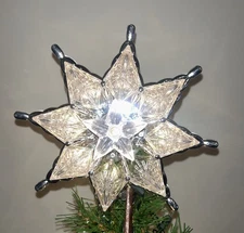 Vintage Christmas Tree Topper Star Snowflake Lighted Starburst Silver Clear 8"
