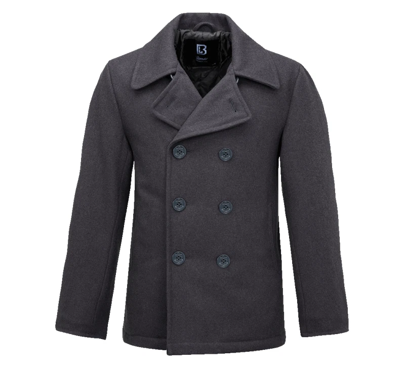 BRANDIT CLASSIC US NAVY PEA COAT MARINE ARMY REEFER WOOL JACKET BLACK GREY - Image 3 of 4