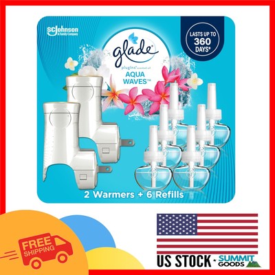 Aqua Waves Air Freshener Starter Kit: 2 Warmers & 6 Refills for Home Elegance