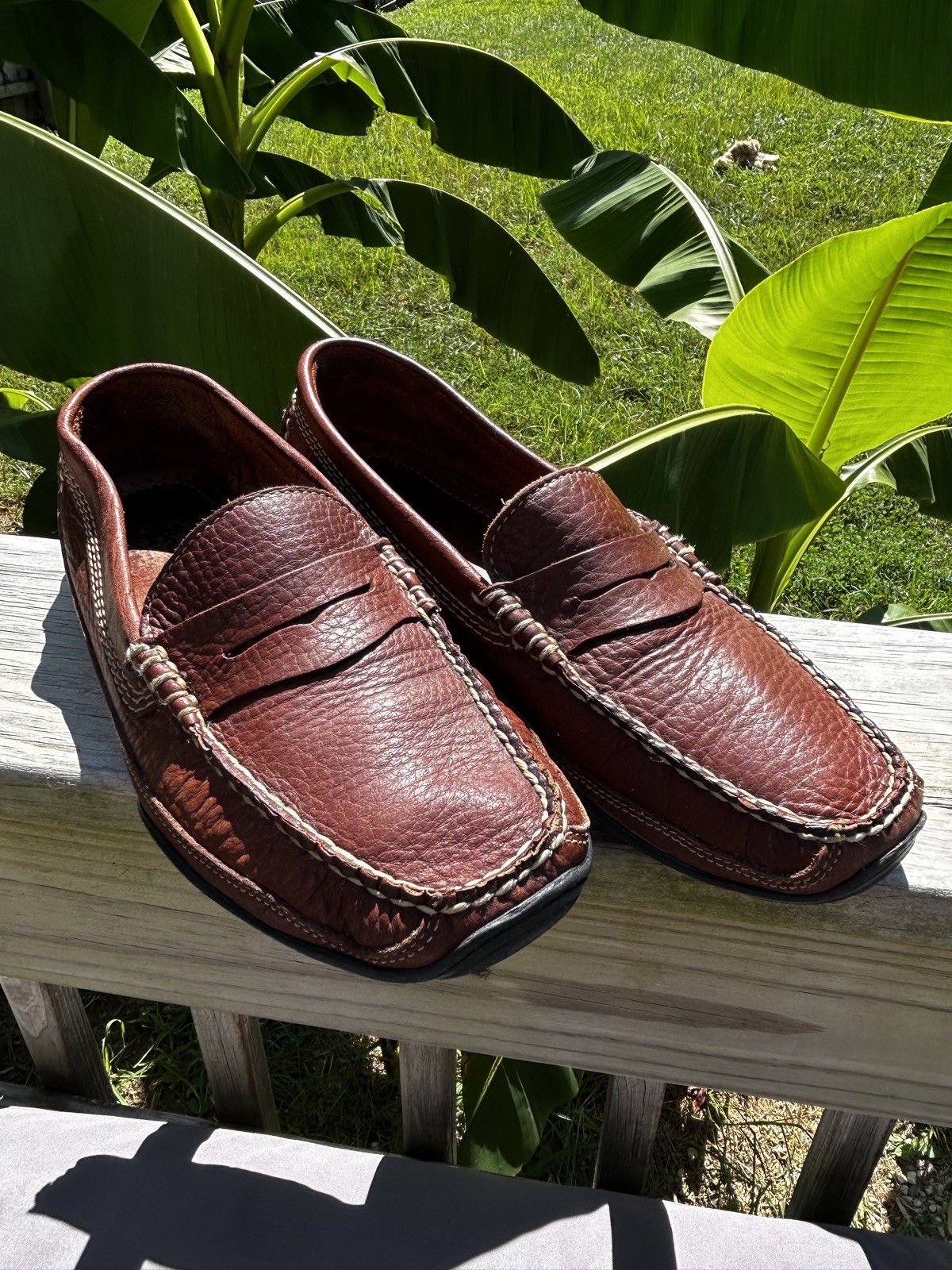 L.L. Bean Vintage Lug Kiltie Penny Loafers Mens 9 .5D Brown Leather Vibram Shoe