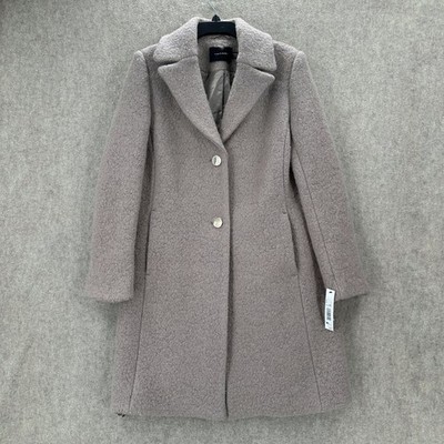 Tahari Teddy Pea Coat Wool Blend Boucle Notch Lapel Coat Mauve Taupe LARGE