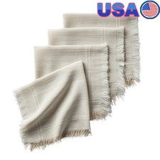 4 Pack Cotton Fringe Napkins Machine Washable Dining Set 20x20 Neutral New