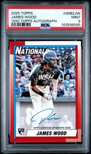 2025 Topps 1990 Baseball James Wood Auto RC Nationals PSA 9 MINT