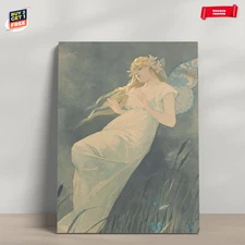 Elf with Iris Flowers Vintage Painting Canvas Print Poster Home Decor