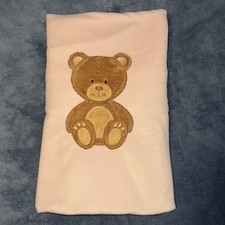 Baby Starters Pink Baby Blanket Brown Teddy Bear Fleece Soft Ears Cream Tan RARE