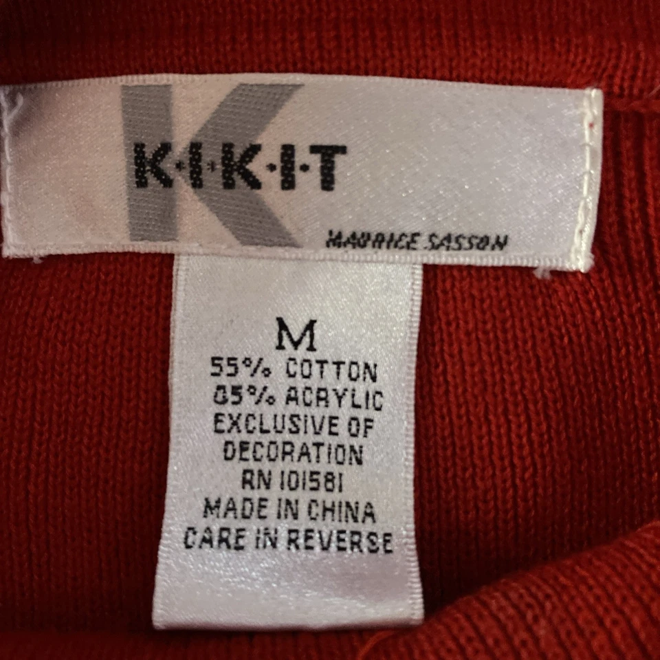 KIKIT by Maurice Sasson Women Christmas Sweater Medium Red Beaded Embroidered - Image 2 of 4