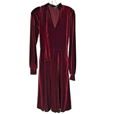 Black Halo Velvet Ruby Dress Midi Long-Sleeve Red Size 6 *READ FLAW*