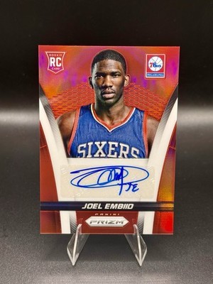 2014 Panini Prizm Joel Embiid #/199 Red AUTO Autograph #3 76ers RC NM