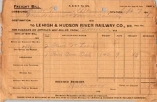 1897 Lehigh & Hudson River Railway Freight Bill Allamuchy NJ M C Townsend