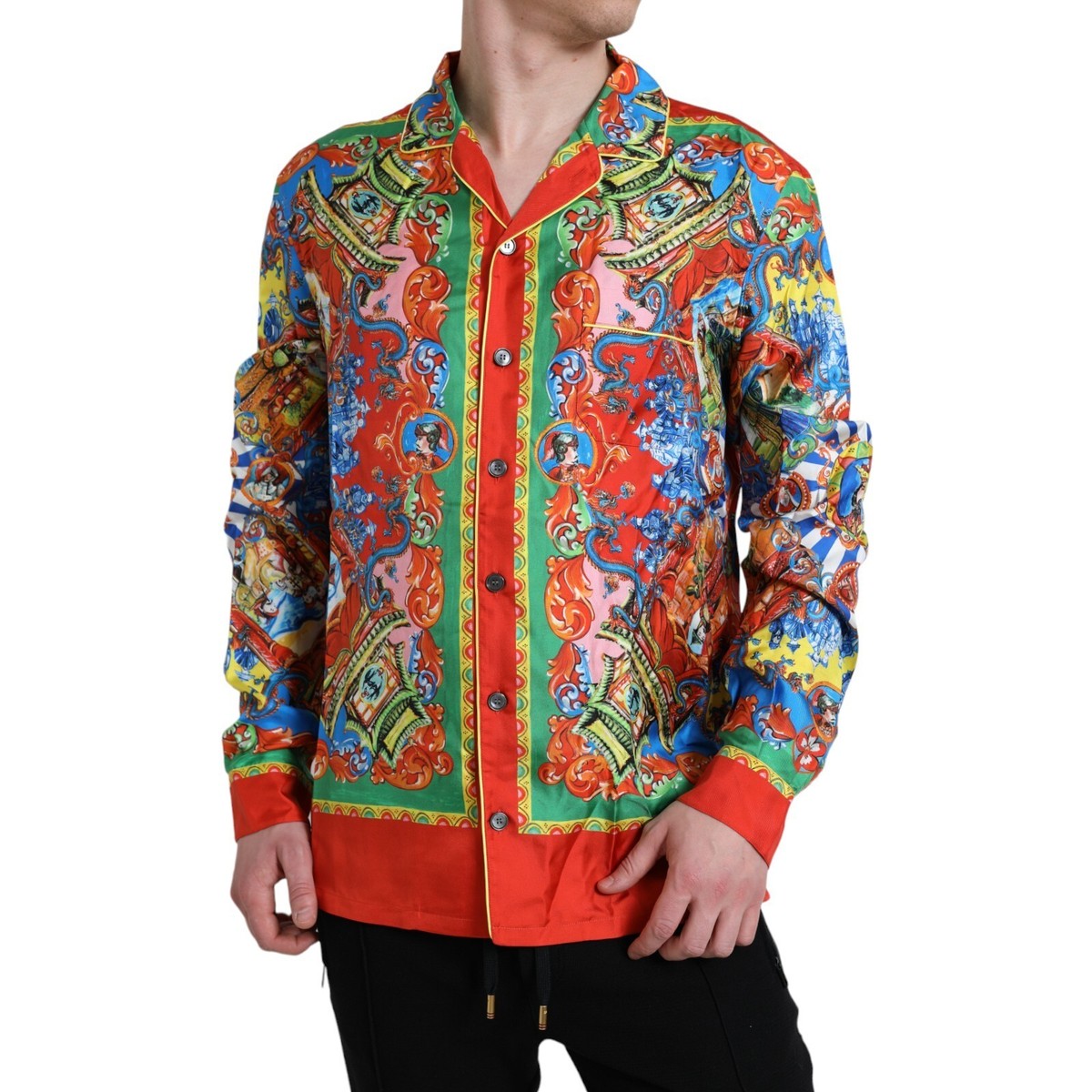 DOLCE & GABBANA Shirt Casual Multicolor Dragon Silk Button