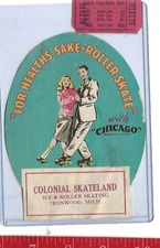 vintage lot roller rink decal Colonial Skateland Ironwood Michigan & ticket