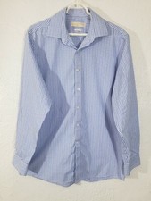 Men's Michael By Michael Kors Sz 16 34/36 Blue Gingham Dress Shirt