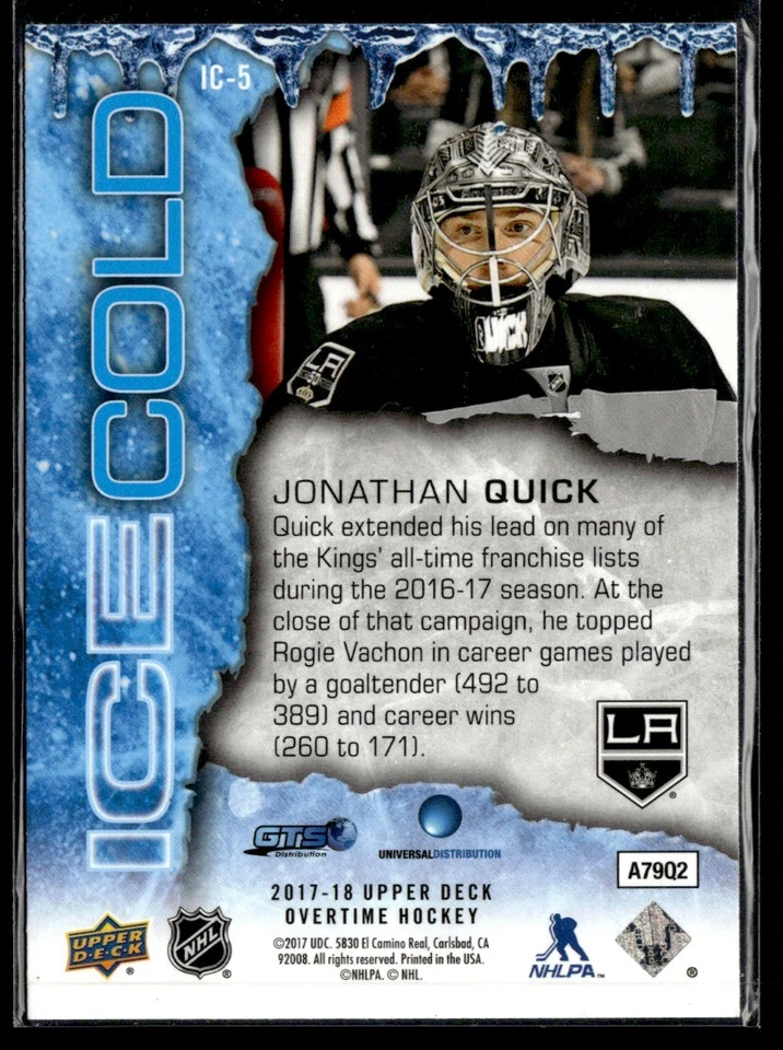 2017-18 Upper Deck Overtime Ice Cold Jonathan Quick #IC-5 - Image 2 of 2