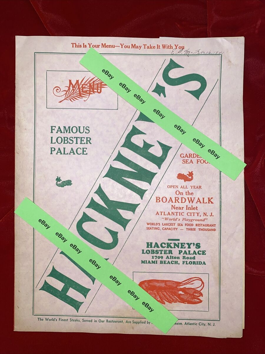 Vintage 1941 Miami Florida Restaurant Menu HACKNEY’S LOBSTER PALACE