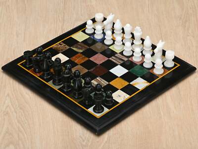 18'' Chess Marble Table Top Pietra Dura Inlay Children Play Pietra Dura Inlay k6