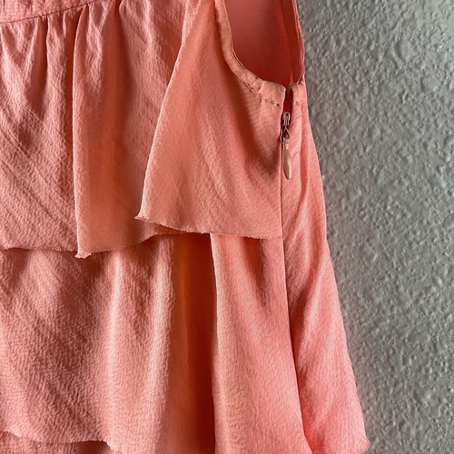 J. Crew 100% Silk Ruffled Multi Tiers Tank Top Tangerine Lined Side Zip Size 0 - Picture 6 of 13