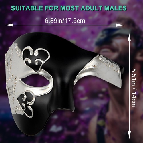 Masquerade Mask Half-Face Mardi Gras Decorations Venetian Masks for MensBlack... - 第 3/6 張圖片