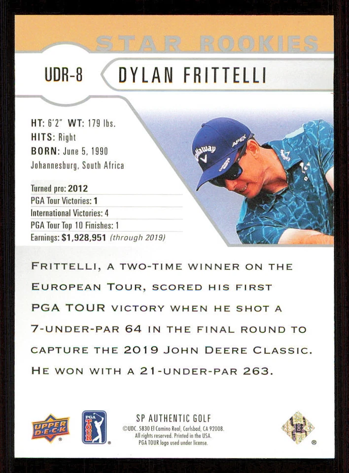 2021 SP Authentic Upper Deck Star Rookies #UDR8 Dylan Frittelli - Image 2 of 2