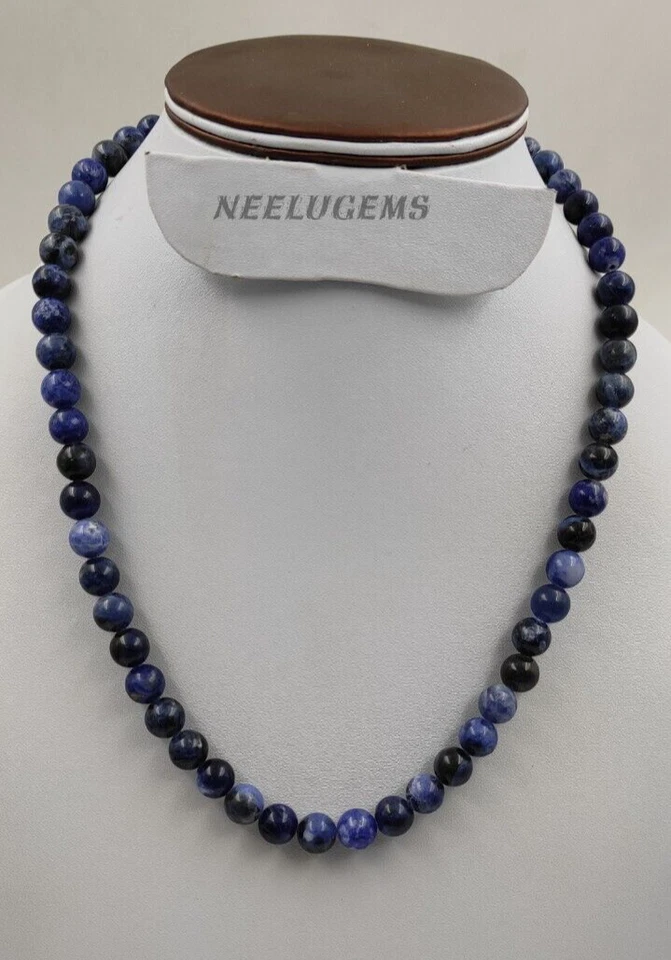 Collar de cuentas redondas de piedra de sodalita azul natural, collar de cuentas redondas naturales Foto 2 de 4