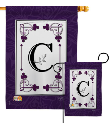 Classic C Initial Simply Beauty Monogram Last Name Purple Garden House Yard Flag