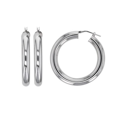 Boucles D'Oreilles Créoles Tubes Épaisses 4,5cm En Argent Massif 925/1000 - Neuf Avec Étiquettes - Marque Bijouxia