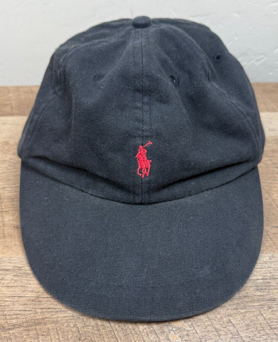 POLO Ralph Lauren Cappello Nero ROSSO PONY Cinghia Regolabile Taglia Unica Berretto