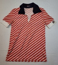 Vintage Fila Red Striped White Line Polo Made In Italy Rare Metal Snaps HTF SEE!