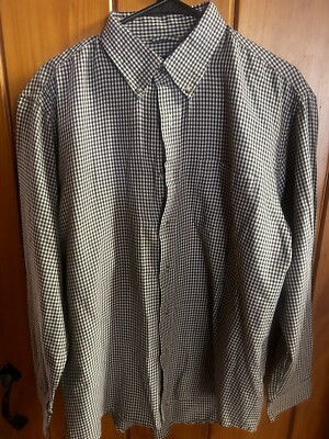 ARROW MENS BROWN & BLACK PLAID LONG SLEEVE BUTTON DOWN SHIRT LARGE - EUC! PICS!