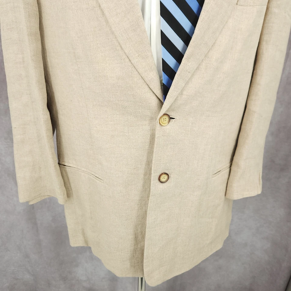 Structure Blazer Mens Large Beige Linen Lightweight Sports Coat Jacket 2 Buttons - Image 2 of 4