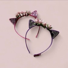 Handmade Pink Sequinned Children  s Cat Ear Headband