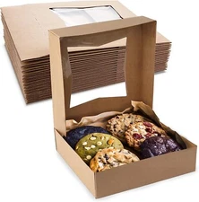 MT Products Cookie Boxes - 8" x 8" x 2.5" Bakery Boxes wit Window - Pack of 15