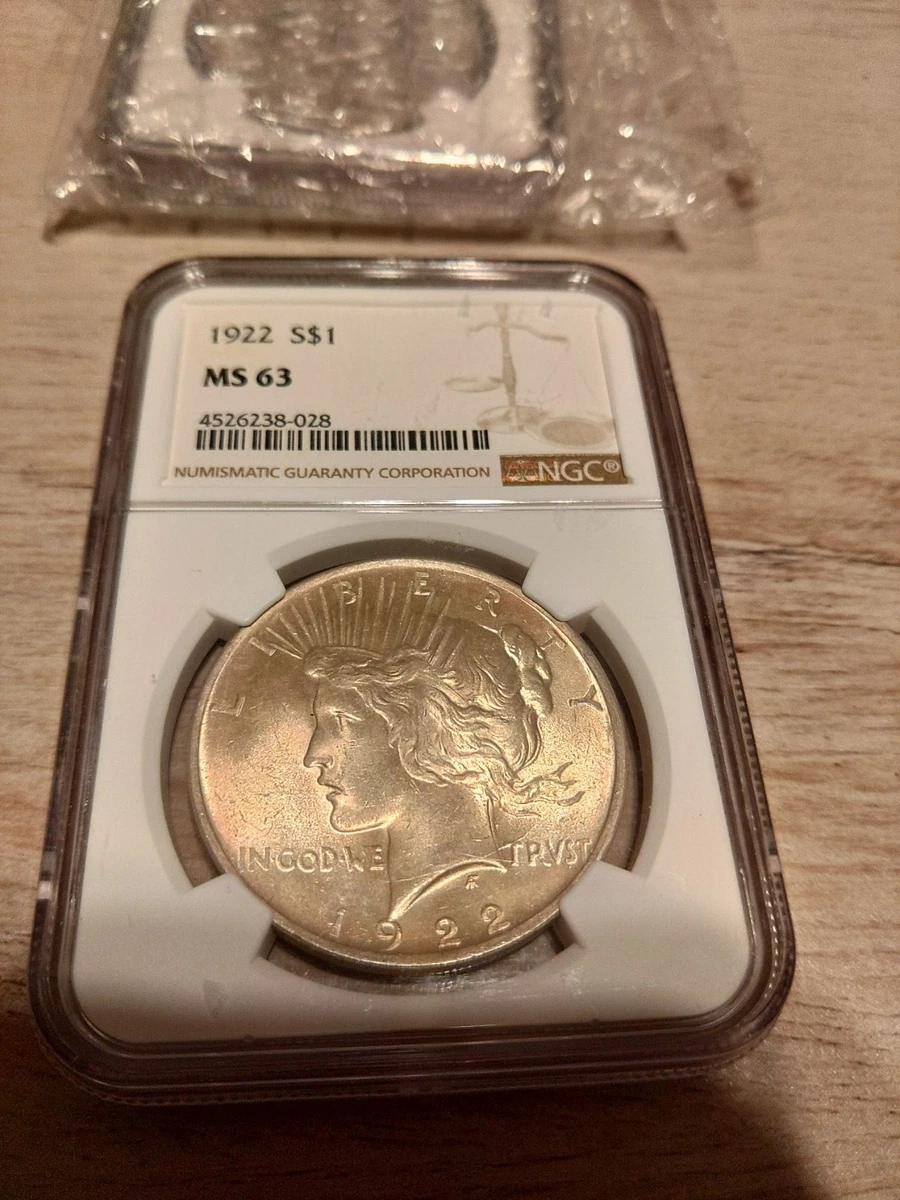 MS 63 Graded 1922 Year NGC Certified Peace Dollars (1921-1935) for
