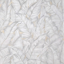 Papel pintado botánico texturizado crema blanco roto hojas palma plátano tropical