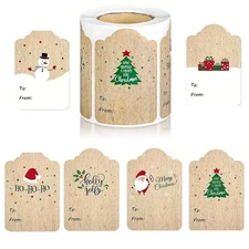 Christmas Gift Tag Stickers - Festive Kraft Paper Labels for Gift Labeling
