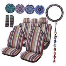 14 Pcs Baja Car Seat Covers Full Set Multicolor Stripe Boho Print Stripe Style