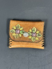 Vintage 1970s Mexico Made Tooled Hand Bag Coin Purse Handmade Flowers BOHO