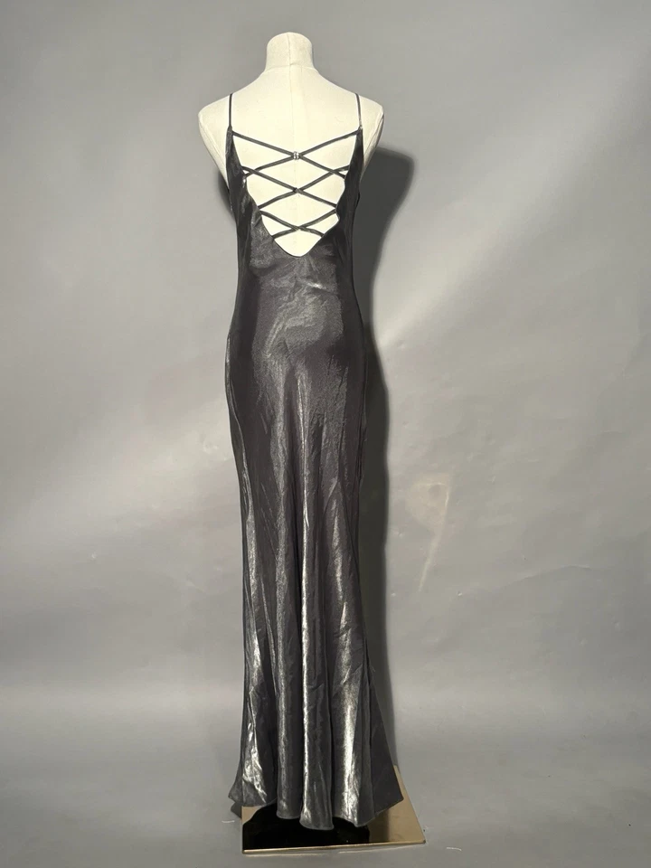 Винтажный стиль серебряное платье коктейльное платье вечеринки размер маленький открытый назад ремни - Изображение 3 из 4