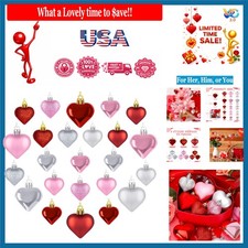 24 Pack Valentine Heart Ornaments Red Pink Silver Hanging Decorations