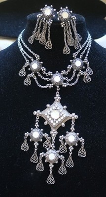 VENDOME Medieval Etruscan Revival Festoon Necklace Earrings Statement Set 1965