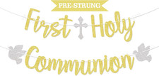 First Holy Communion Banner - Baptism Decorations for Baby, First Communion Bunt