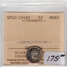1944C  Newfoundland 5 Cents Silver Coin - ICCS MS 63