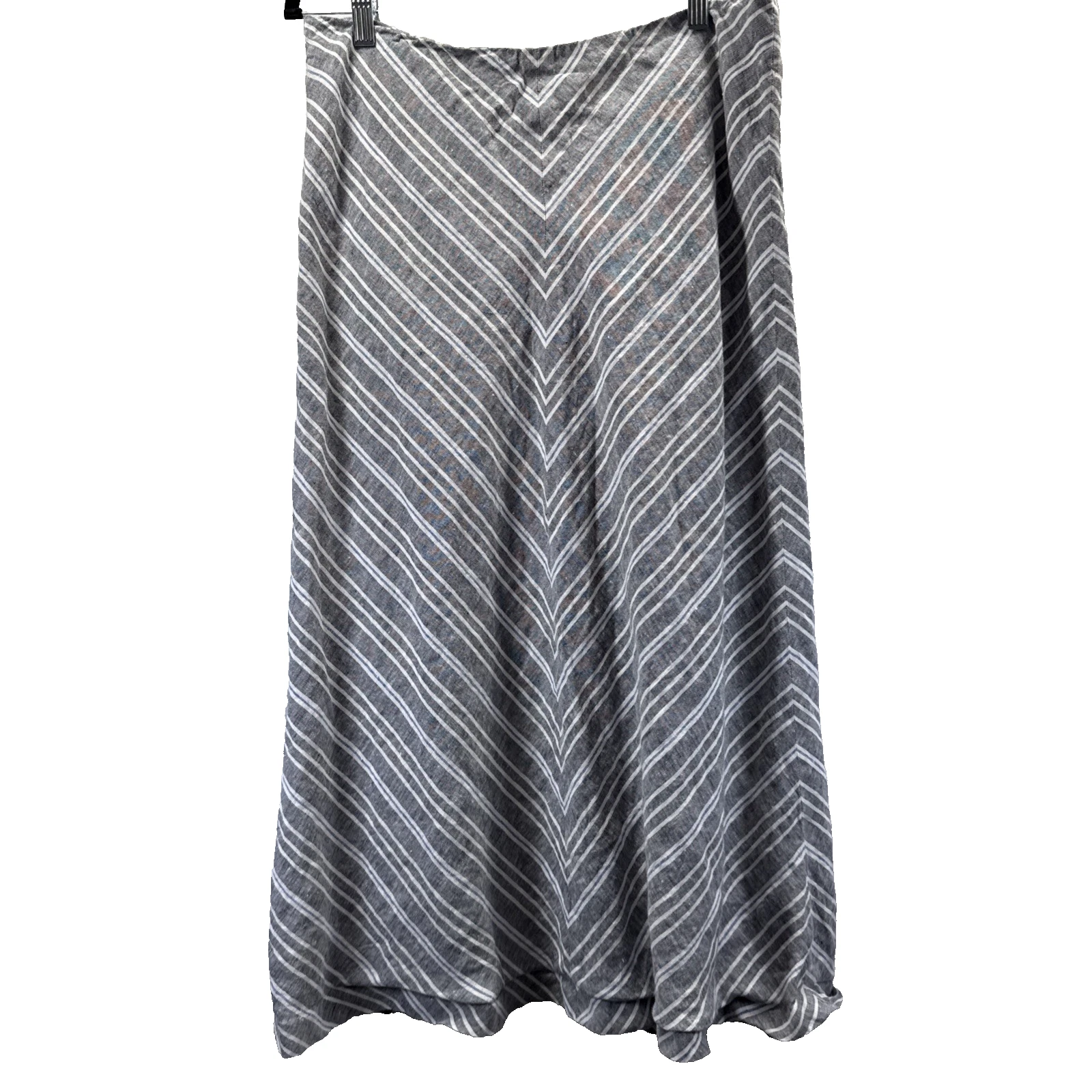 Talbots 100% Linen Skirt Size 10 Diagonal Striped Gray Blue Aline Coastal Lined