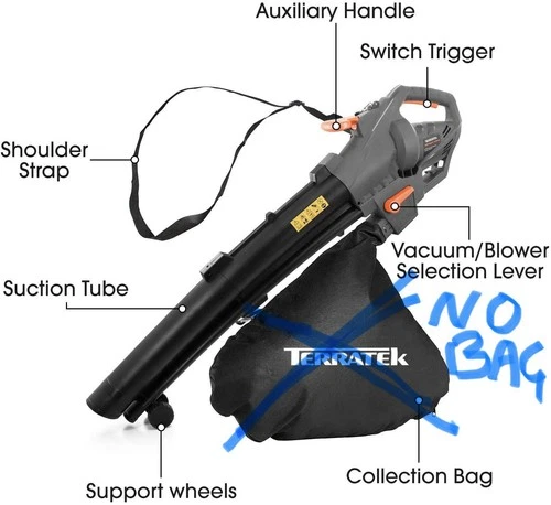 Terratek 3000W Leaf Blower Garden Vacuum 10m Cable NO BAG OR SCREWS FOR THE PIPE