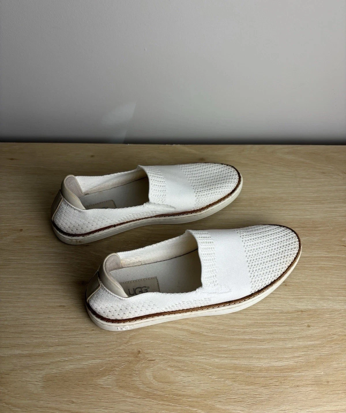 Scarpe mocassini UGG donna Sammy slip on maglia bianco tessuto taglia 7 casual comode