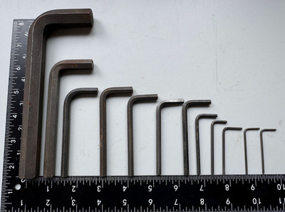 VINTAGE 12X Inbusschlüssel verschiedene imperiale Größen/Fabrikate einschließlich UNBRAKO 3/8'' A/F.