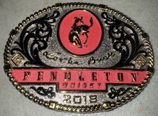 2018 Pendleton Whisky Promo Belt Buckle Let'er Buck Montana Silversmiths