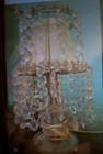 Antique Mini Chandelier Waterfall Table Lamp Crystal Prisms Brass And Glass — photo 3