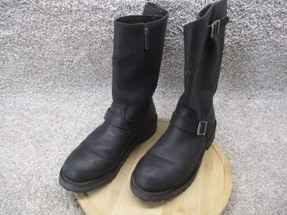 Harley-Davidson Boots Mens Size 9 Black Leather Engineer Motorcycle Zip Buckle - Image 2 of 4