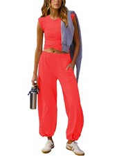 Women 2 Piece Outfit Set Loungewear Cropped Tops and Jogger Sweatpant Matchin...