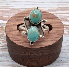 Kingman Turquoise Ring size 8.75 Sterling Silver Double Stone Southwestern Style